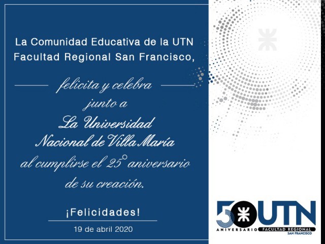 Felicitamos a la Universidad Nacional de Villa María por su 25° aniversario