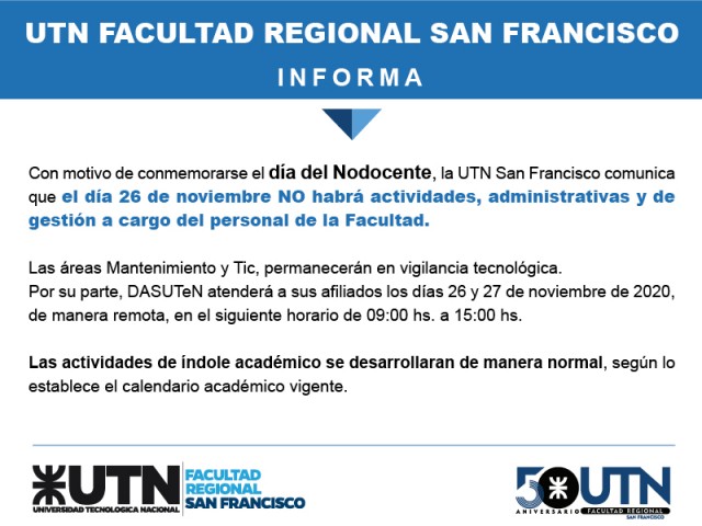 UTN San Francisco informa sobre las actividades del jueves 26