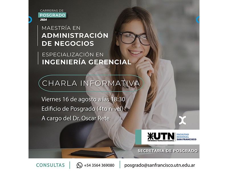 Se realizará una charla informativa sobre dos carreras de Posgrado de nuestra Facultad