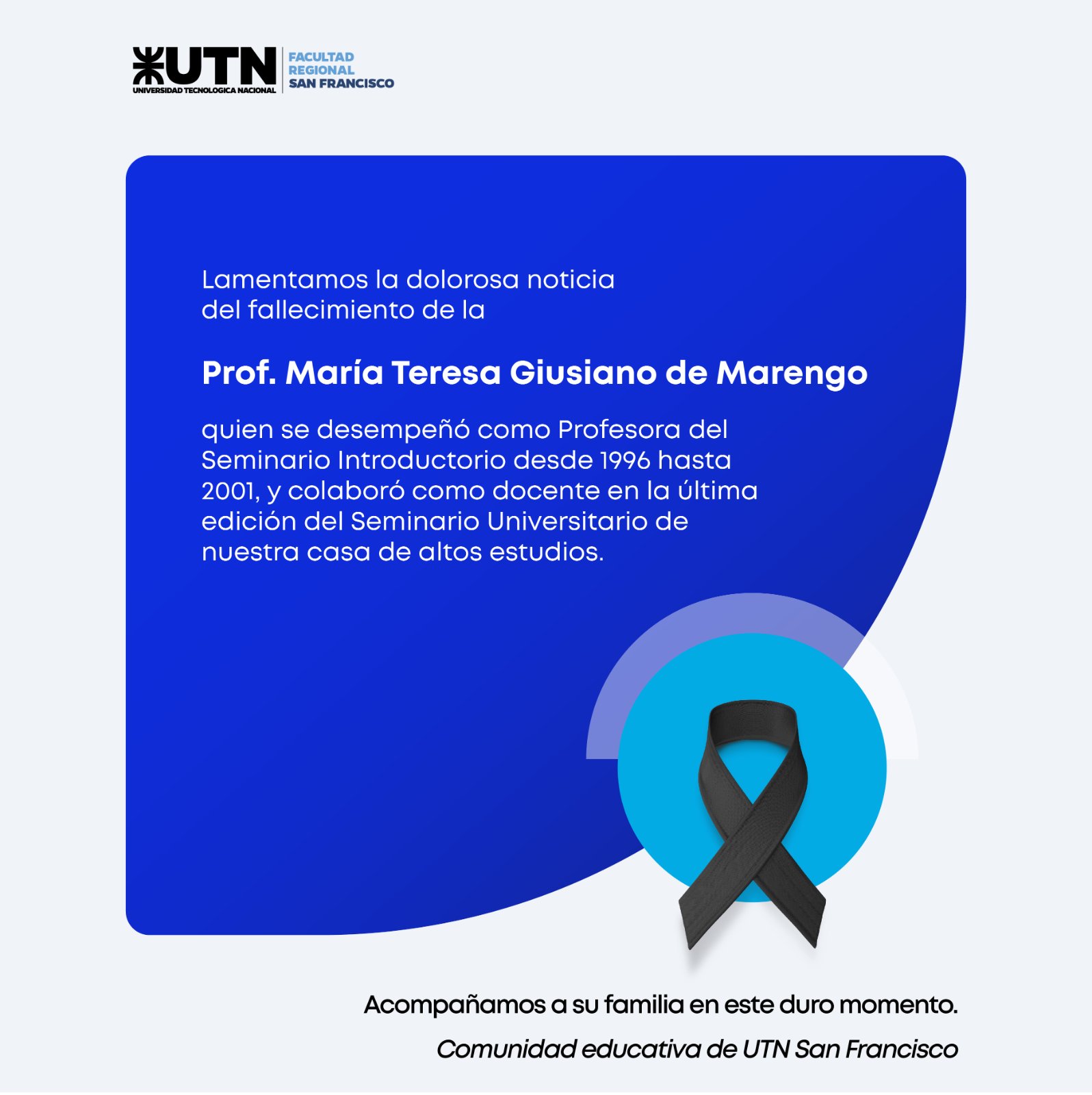 Pesar por el fallecimiento de la Prof. María Teresa Giusiano de Marengo