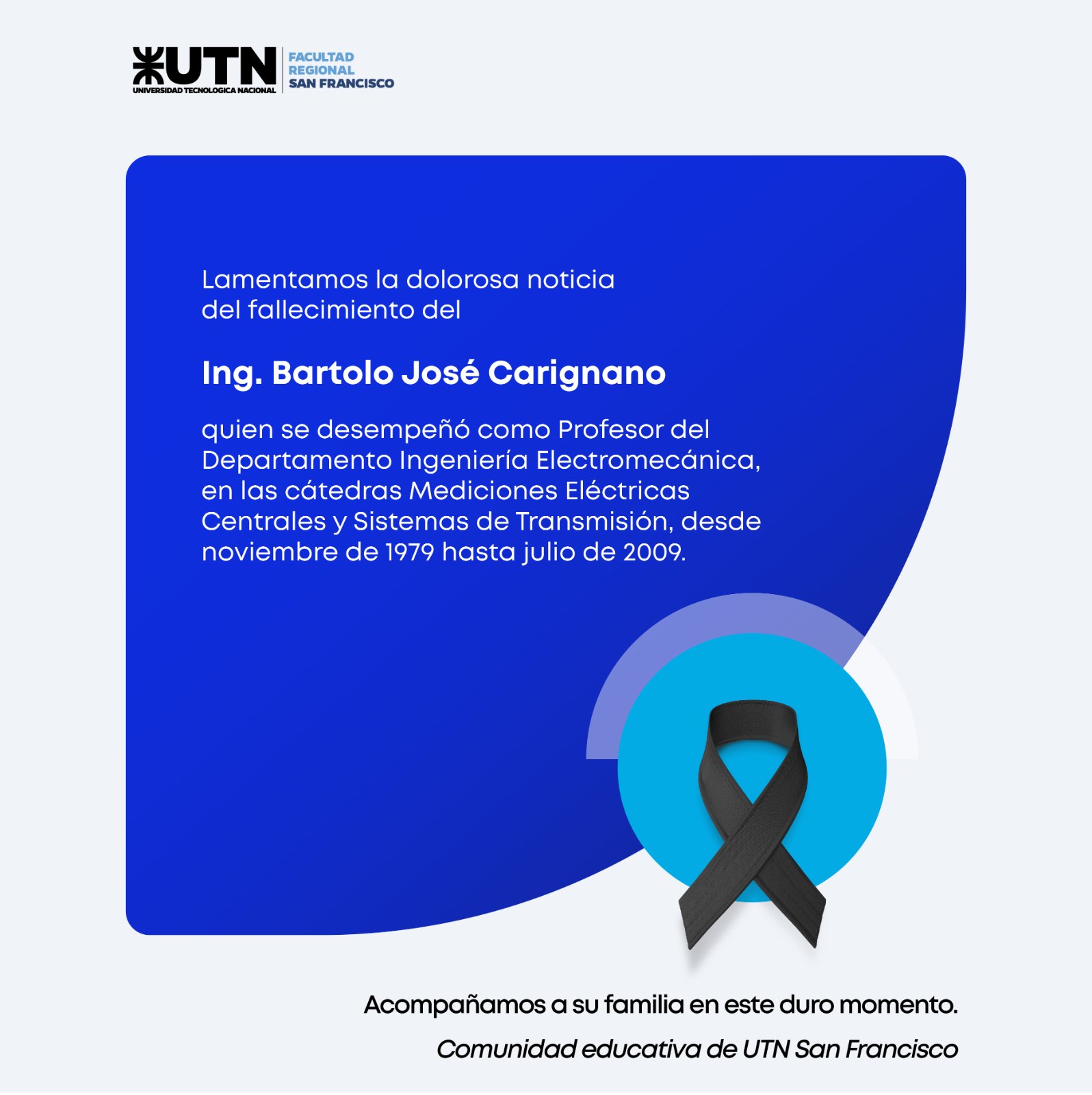 Pesar por el fallecimiento del Ing. Bartolo José Carignano